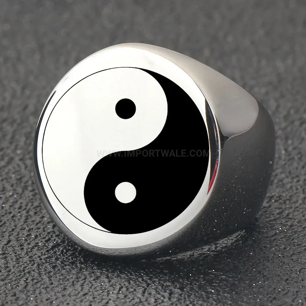 Stylish Yin Yang Tai Chi Round Stainless Steel Ring