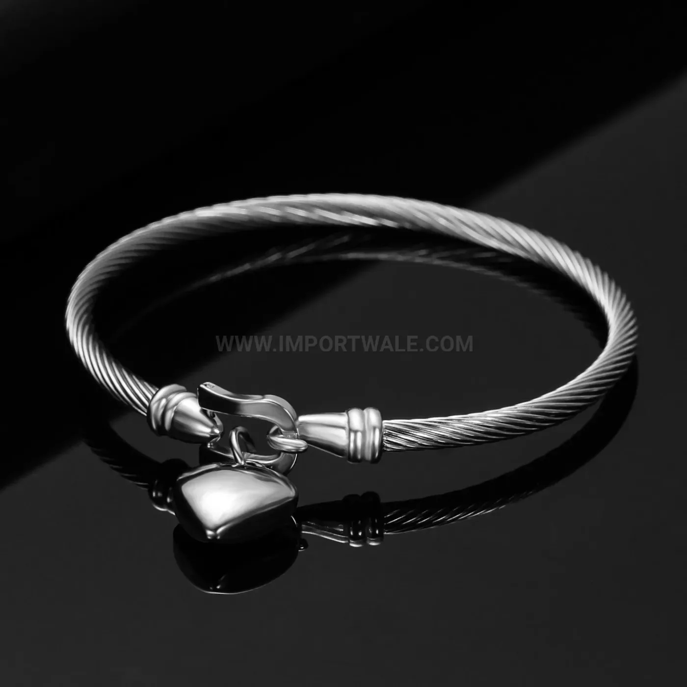 Elegant Horseshoe Heart Initial Stainless Steel Bangle Bracelet