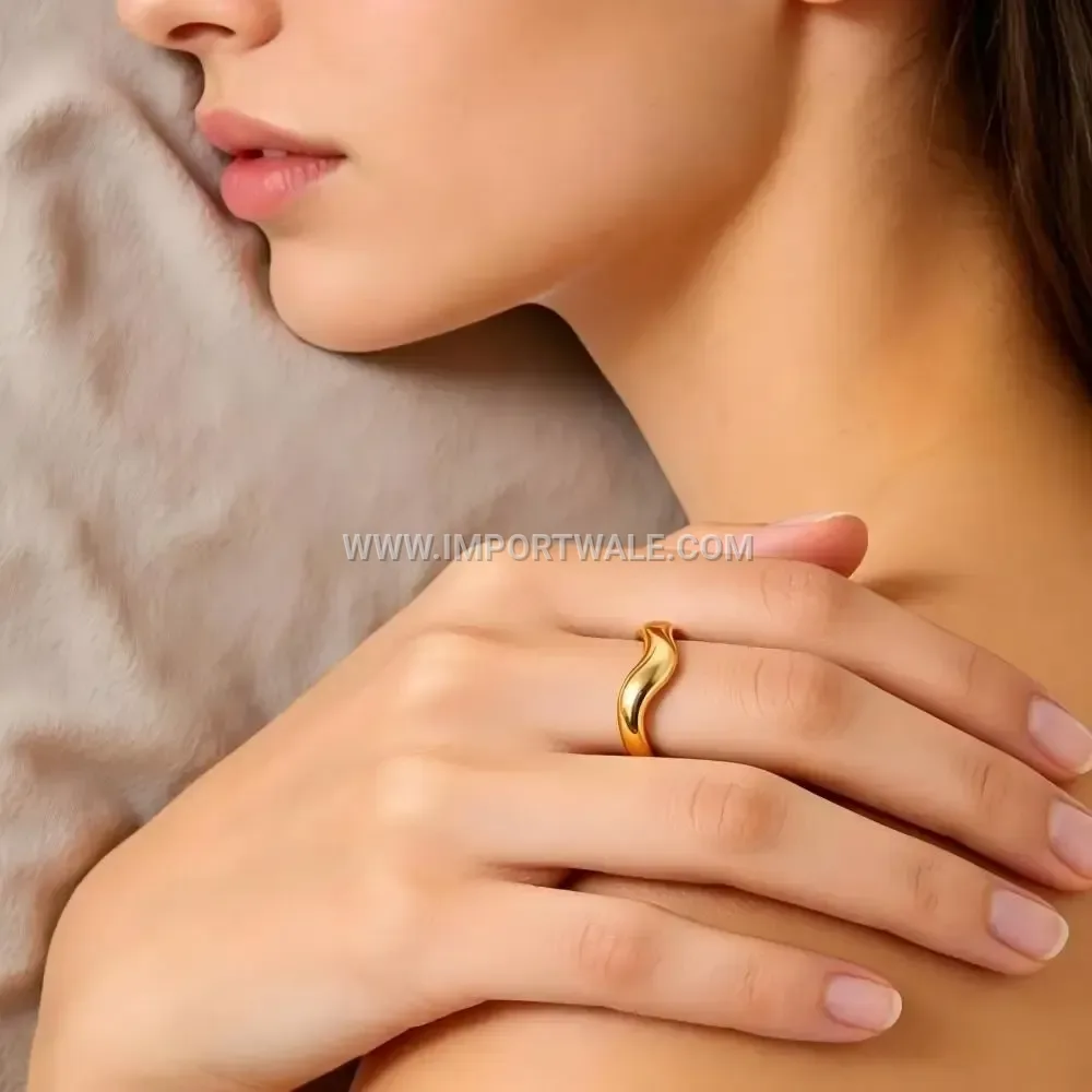 Geometric Wave Adjustable Stainless Steel Open Ring