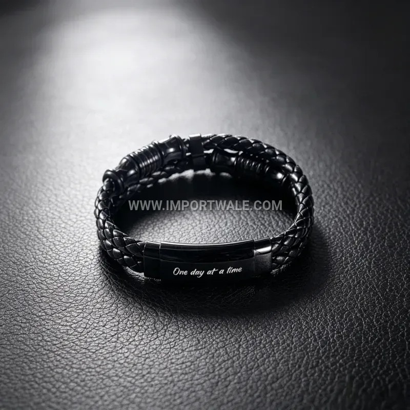 Men's Business Leather Woven Bracelet With Stainless Steel Magnetic Clasp