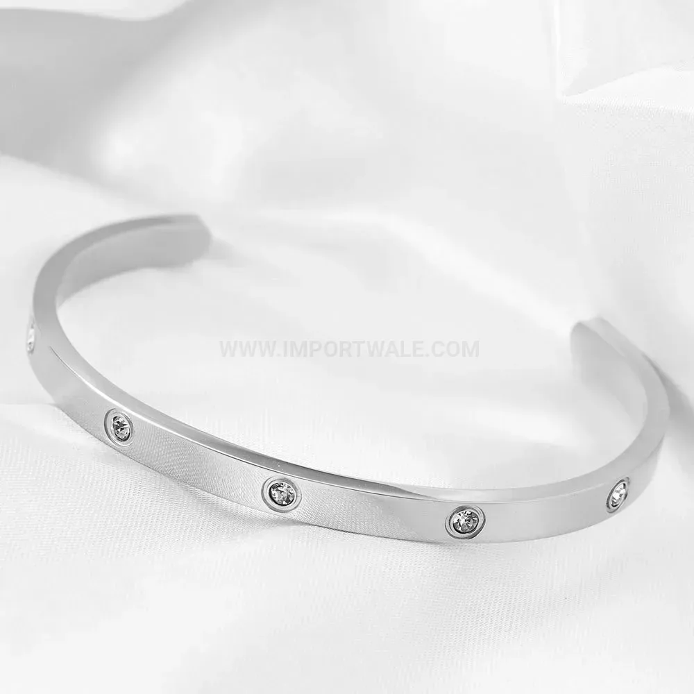 Chic Embellished C-Shaped 18K Gold Plated Stainless Steel Bangle