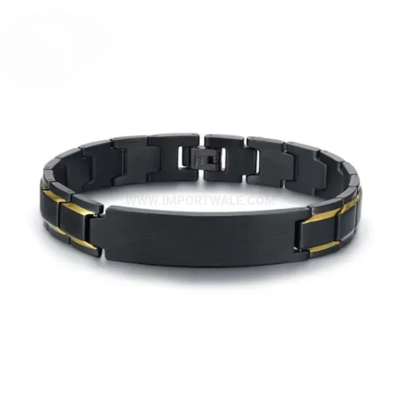Men Two-Tone Titanium Steel Plate Bio Magnetic Bangle Bracelet