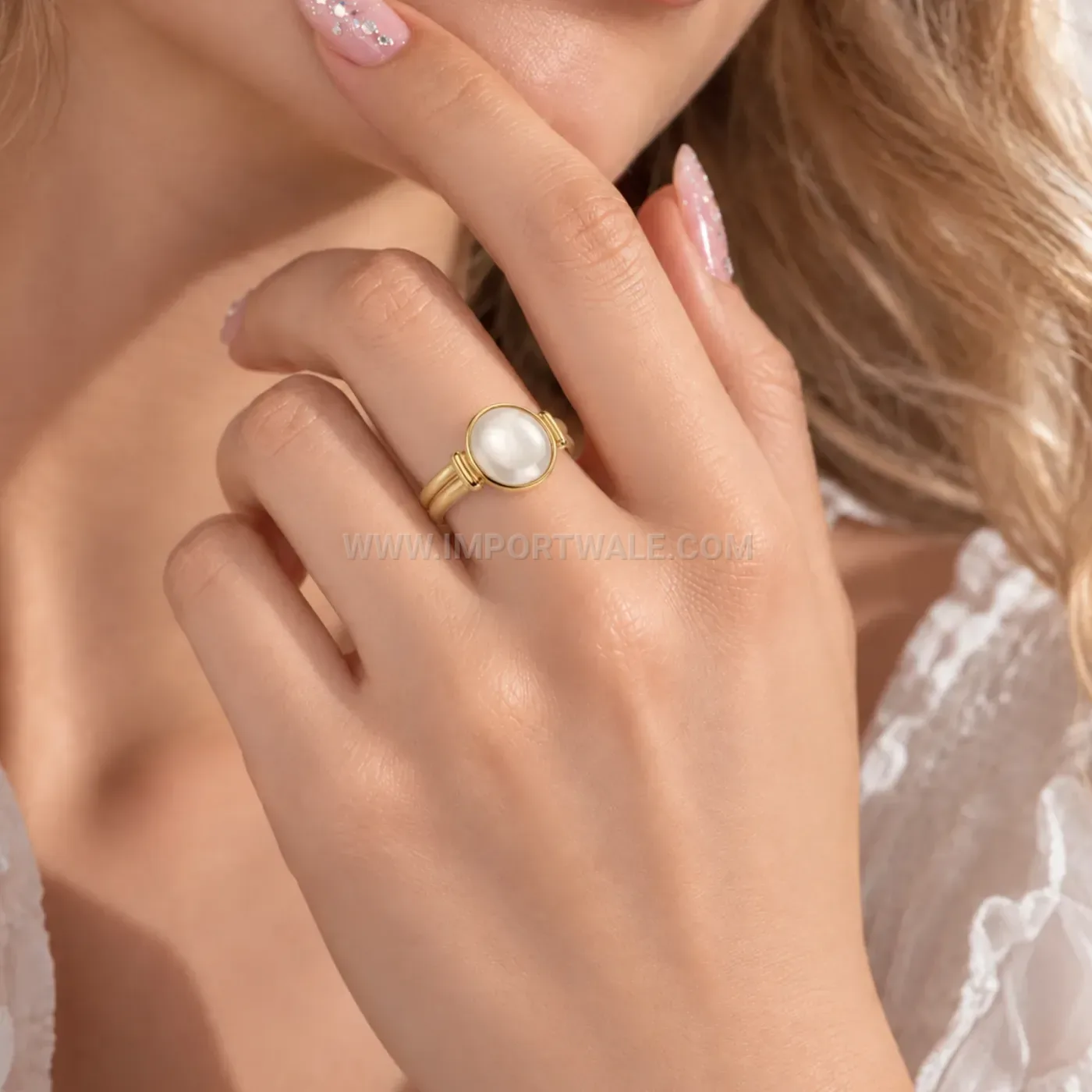 Stainless Steel Oval Mother of Pearl Vintage Style Ring Set