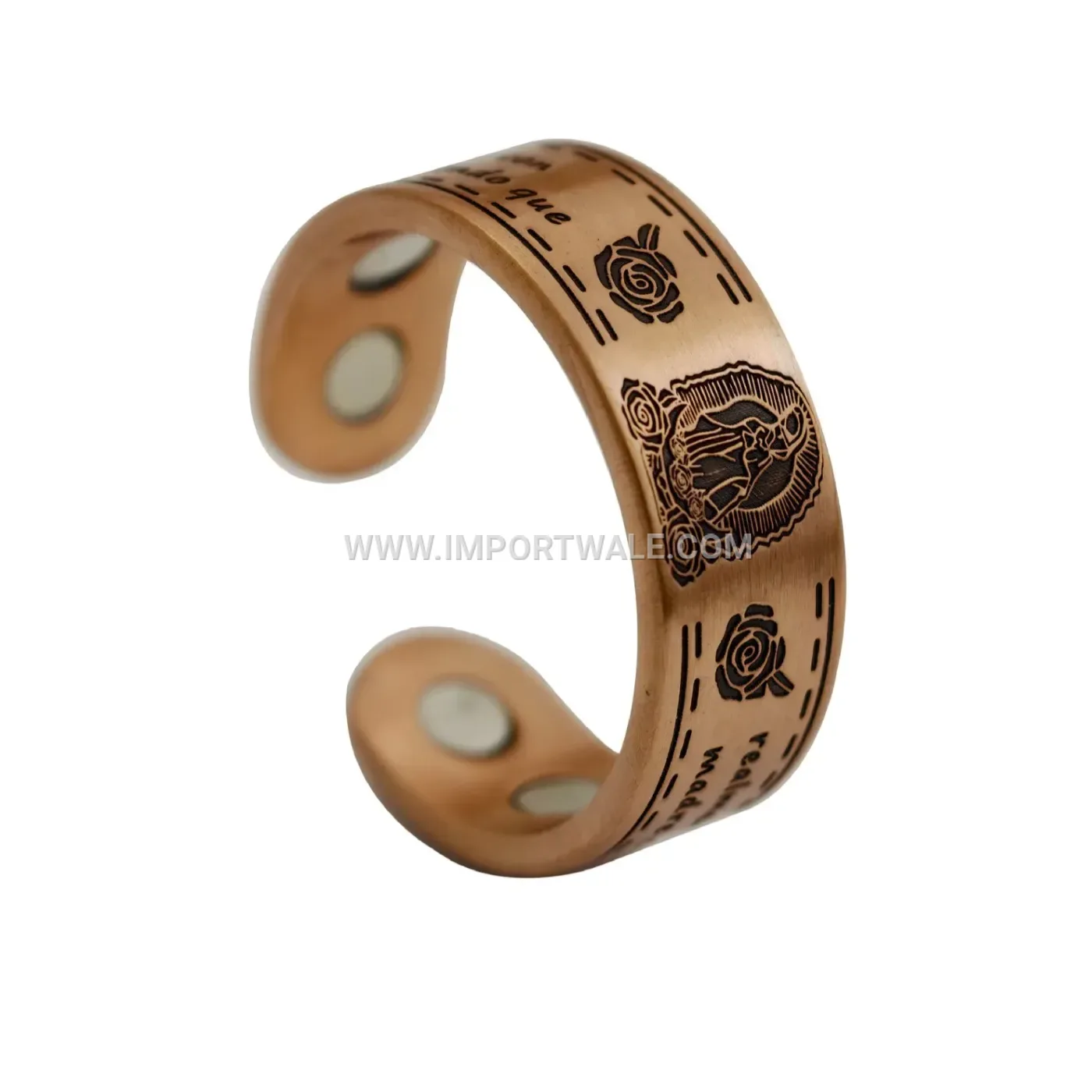 Vintage Red Copper Virgin Mary Script Magnetic Adjustable Cuff Ring Bracelet