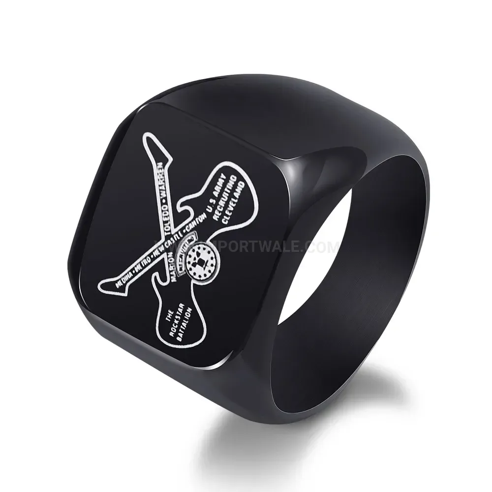 Trendy Black Laser Engraved Double Guitar Rock Stainless Steel Ring