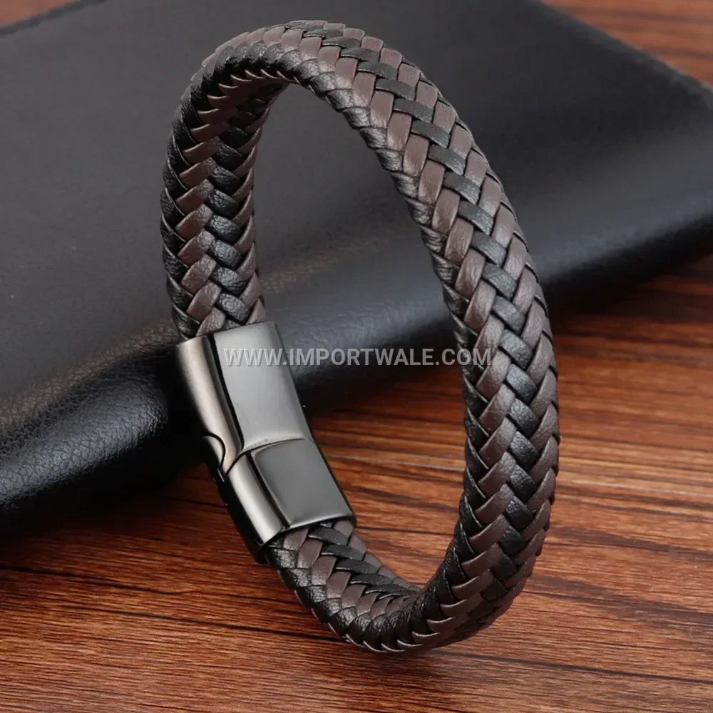 Braided Leather Bracelet with Zinc Alloy Magnetic Clasp