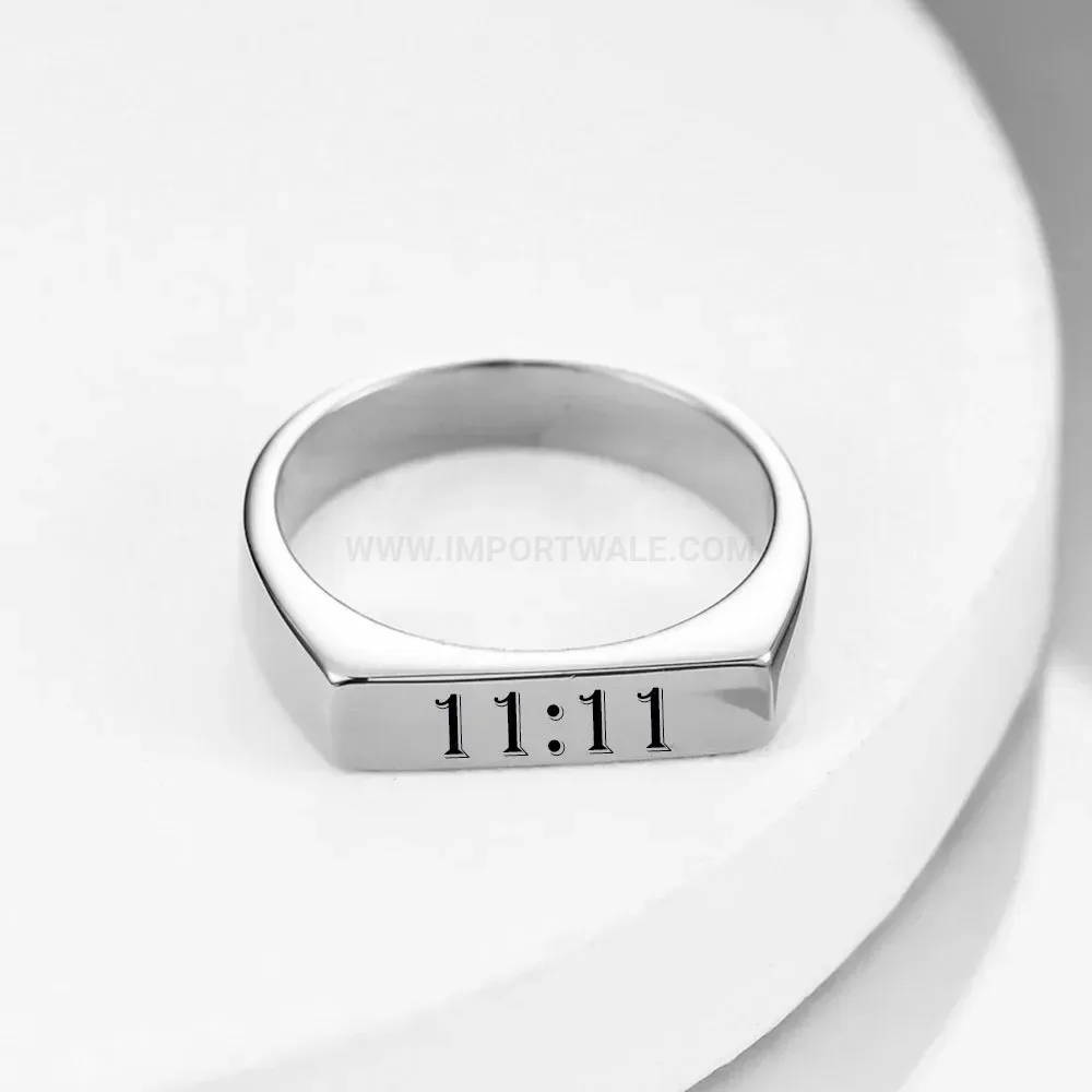 Premium Geometric Stainless Steel Bar Ring with Engraved Detail
