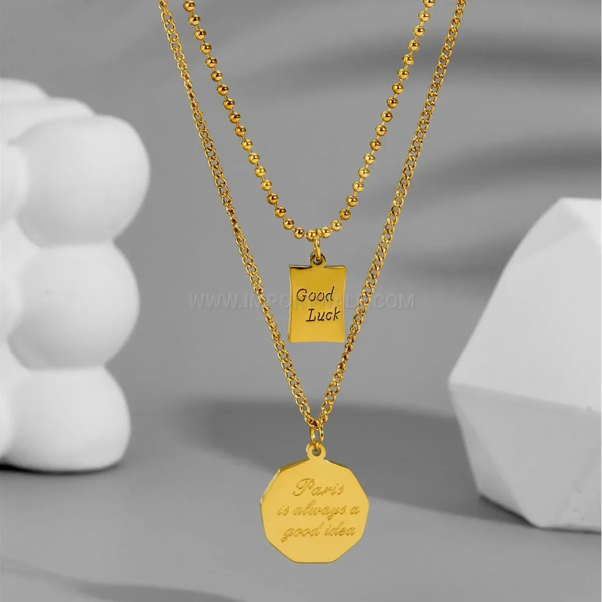 Classic Layered Titanium Steel Square Tag Engraved Pendant Necklace