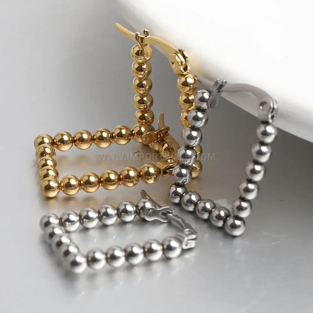 Chic Geometric Square Bead Stainless Steel Stud Earrings