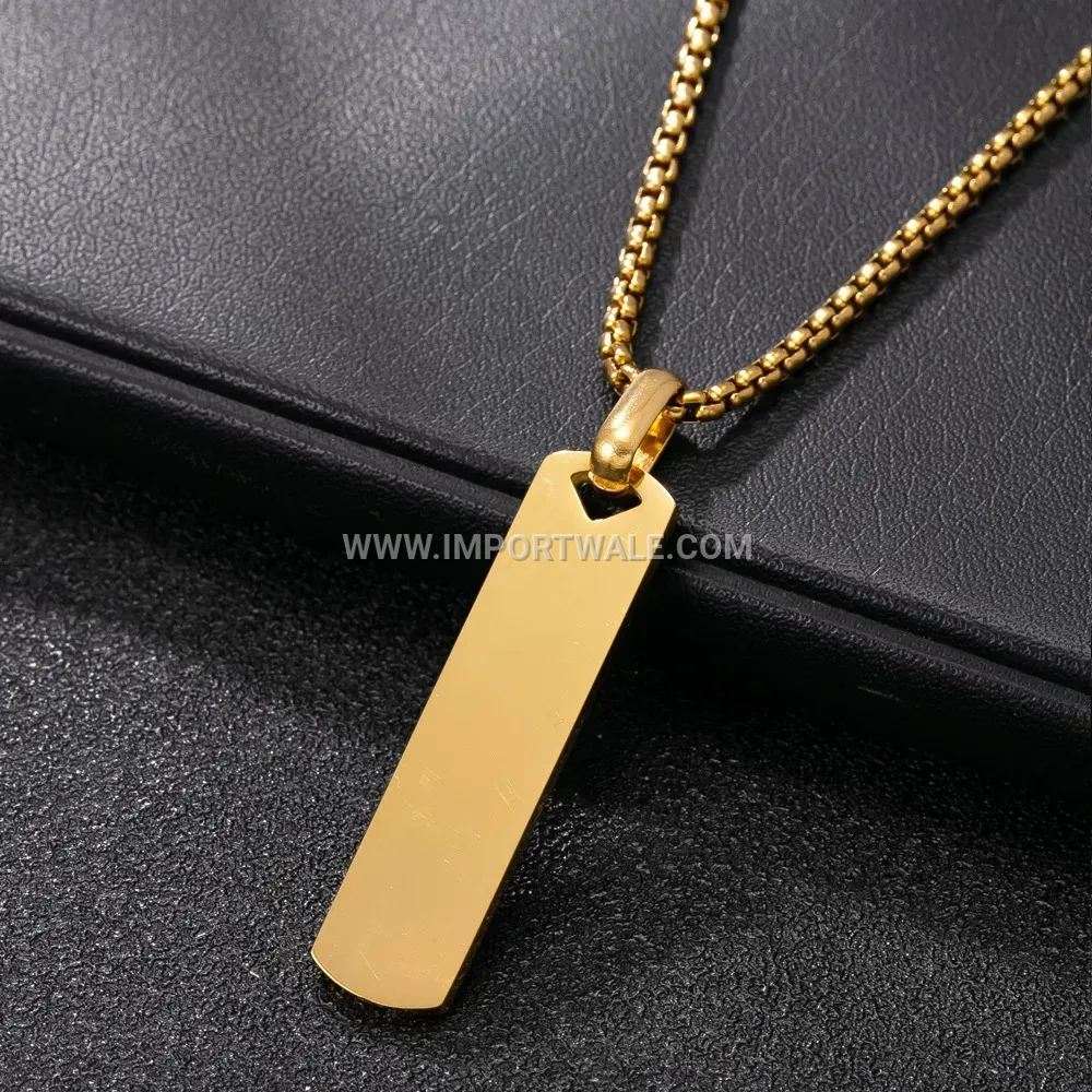 Men Smooth Geometric Tag Stainless Steel Necklace