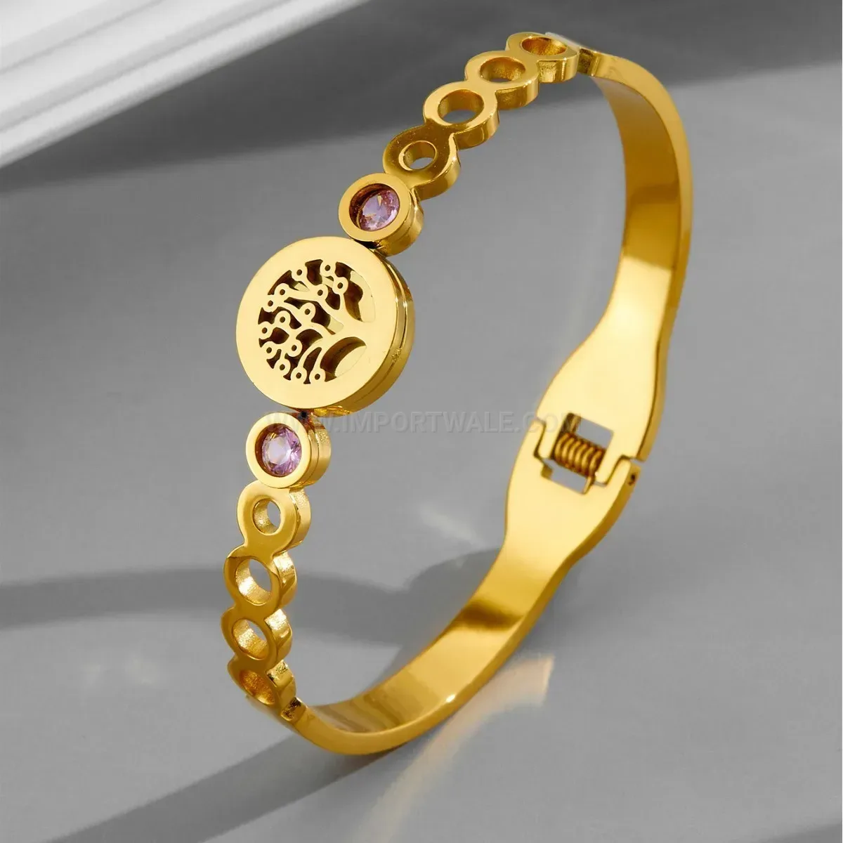 Full Crystal Tree of Life Stainless Steel Bangle
