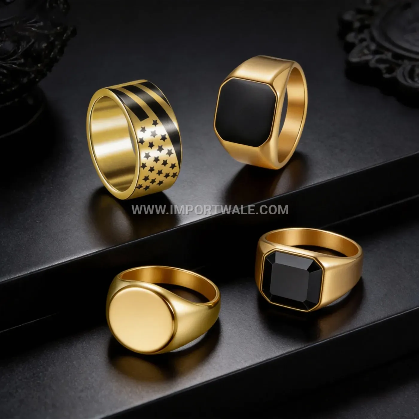 Two-Tone Stainless Steel Band Ring with Solitaire Accent