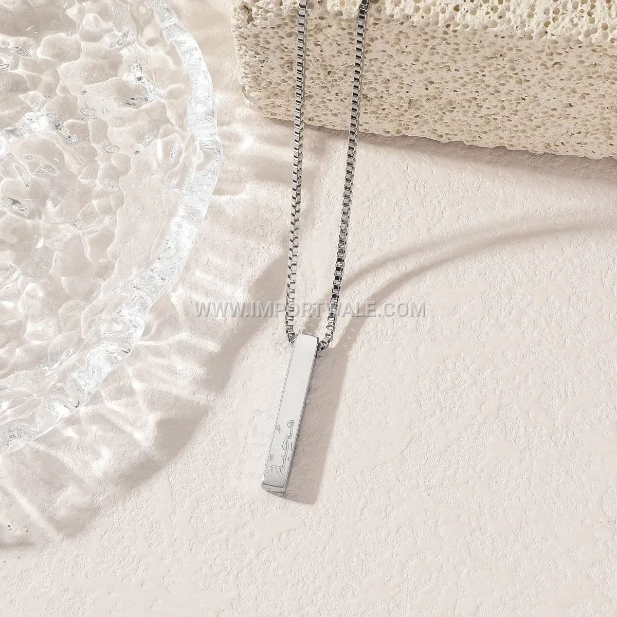 Stainless Steel 3D Bar Arabic Calligraphy Pendant Necklace