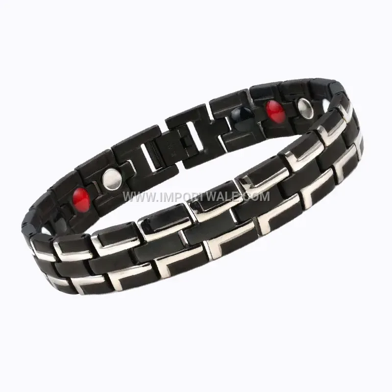 Men's Striped Titanium Steel Magnetic Energy Bracelet