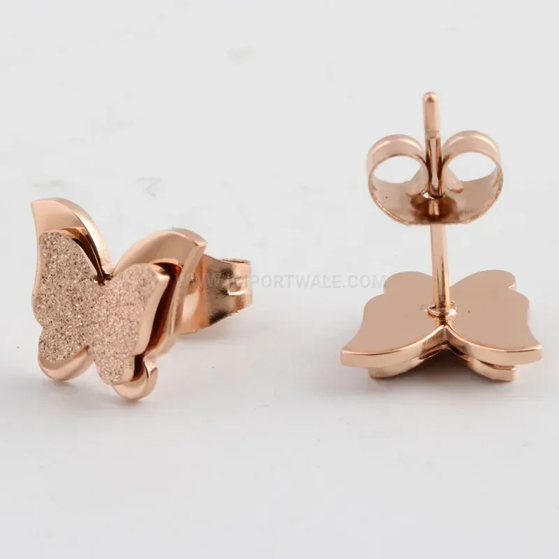 Trendy Double-Layer Frosted Butterfly Titanium Stainless Steel Stud Earrings