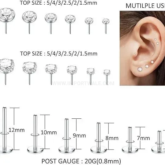 Designer Claw-Set Zircon Stainless Steel Push-In Piercing Earring