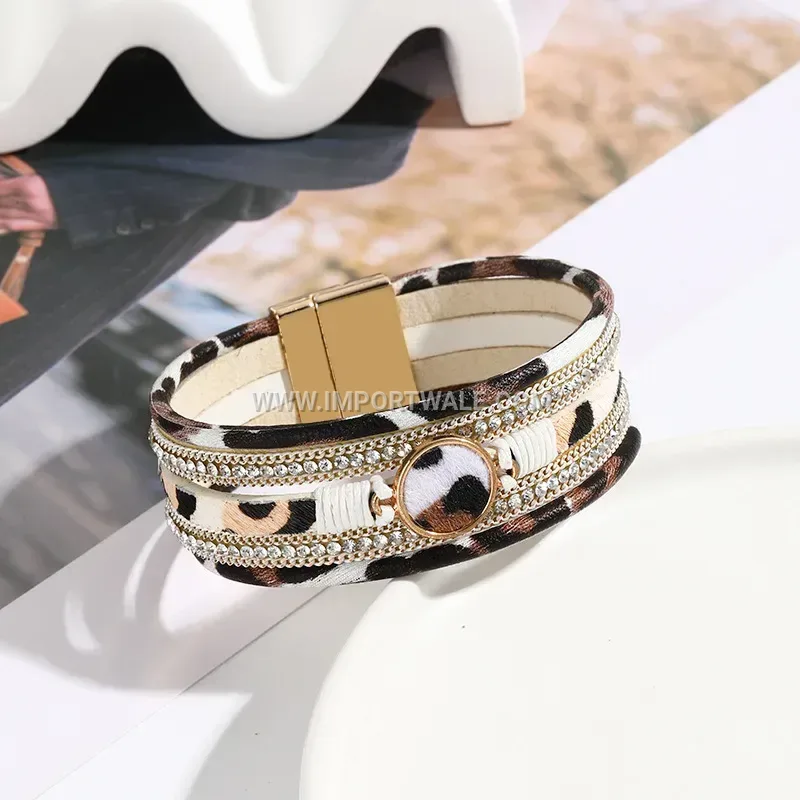 Leopard Print Faux Fur Leather Magnetic Clasp Bangle