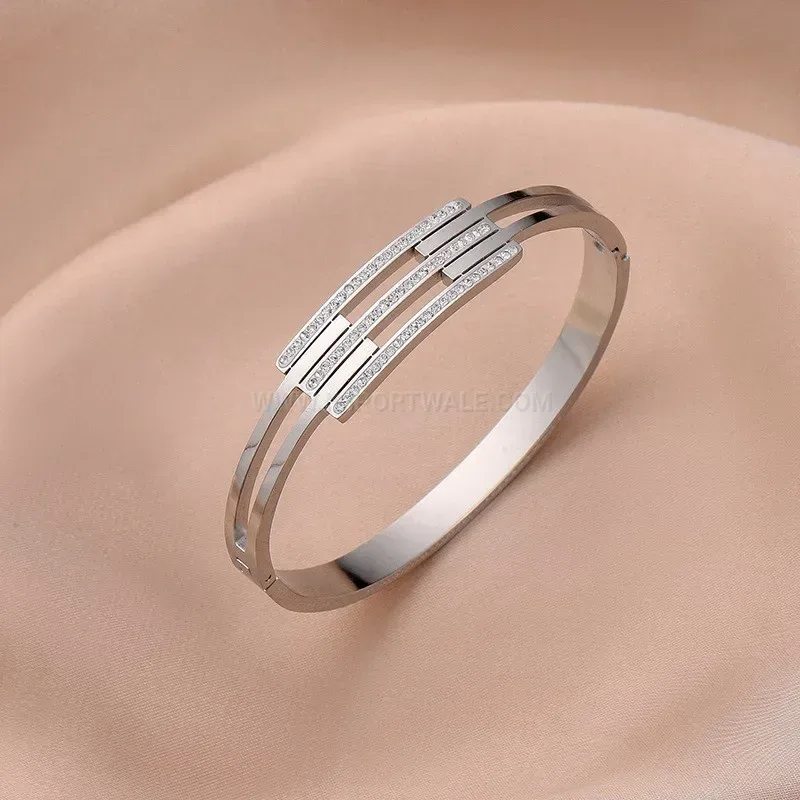 Classic Multi Layer Rhinestone Open Titanium Steel Cuff Bangle