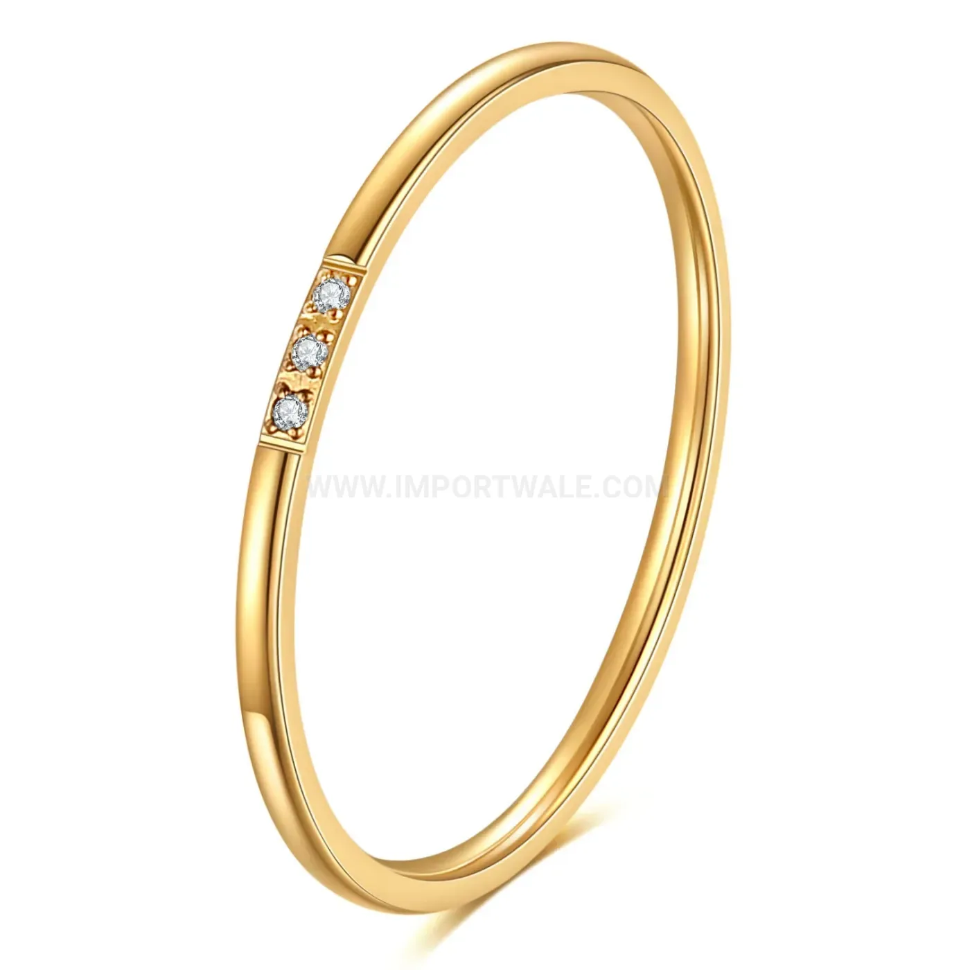 Premium Minimalist 1mm Gold Plated Stainless Steel Band with Zircon Accent