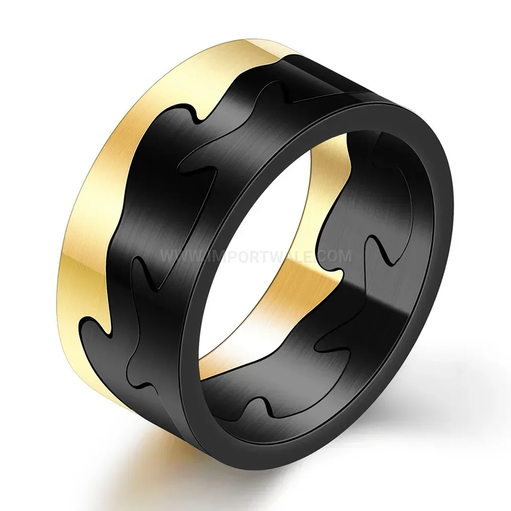Trendy Two Tone Crackle Finish Stainless Steel Band Ring