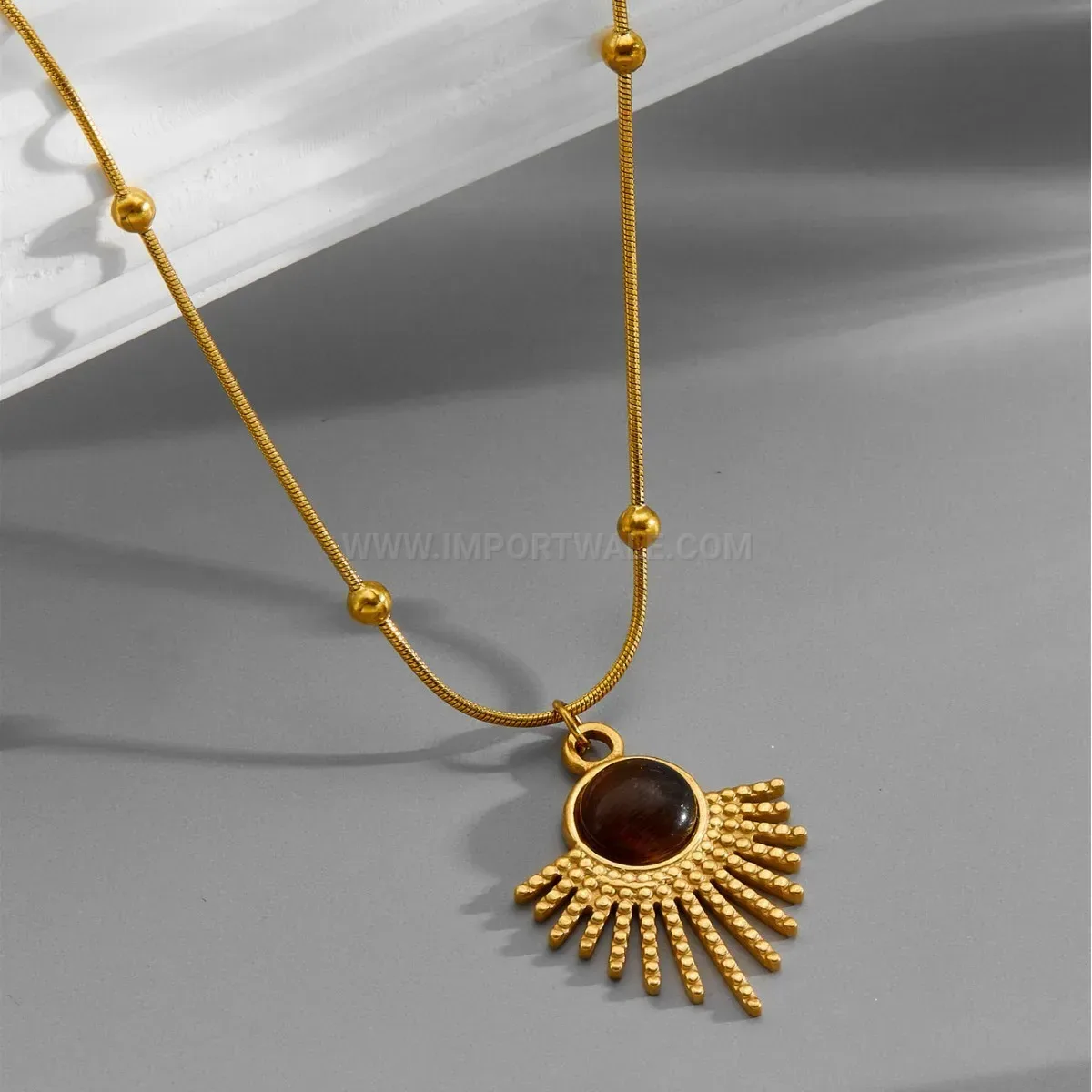 Elegant Tiger Eye Sunflower Pendant Titanium Steel Sweater Necklace