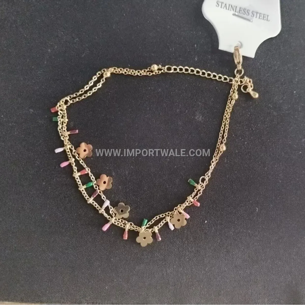 Floral Charm Stainless Steel Tassel Chain Premium Anklet