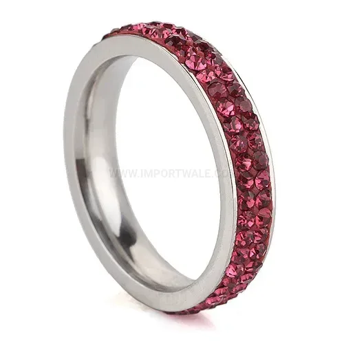 Double-Row Crystal Inlaid Stainless Steel Minimalist Ring