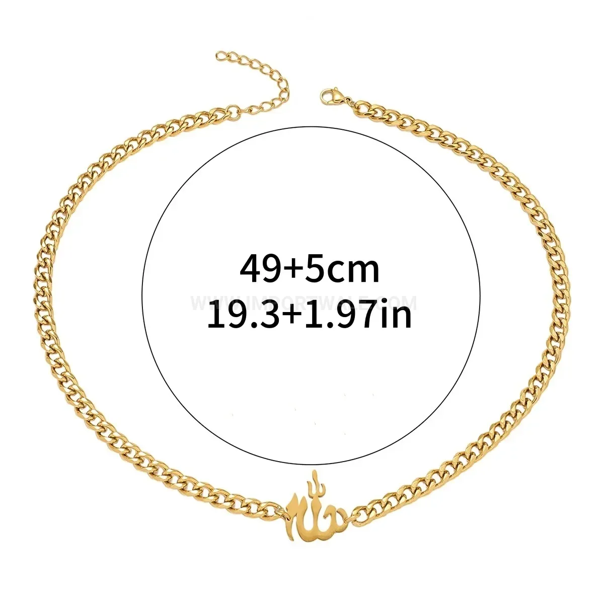 Stainless Steel Arabic Calligraphy Pendant Necklace with Bold Cuban Link Chain