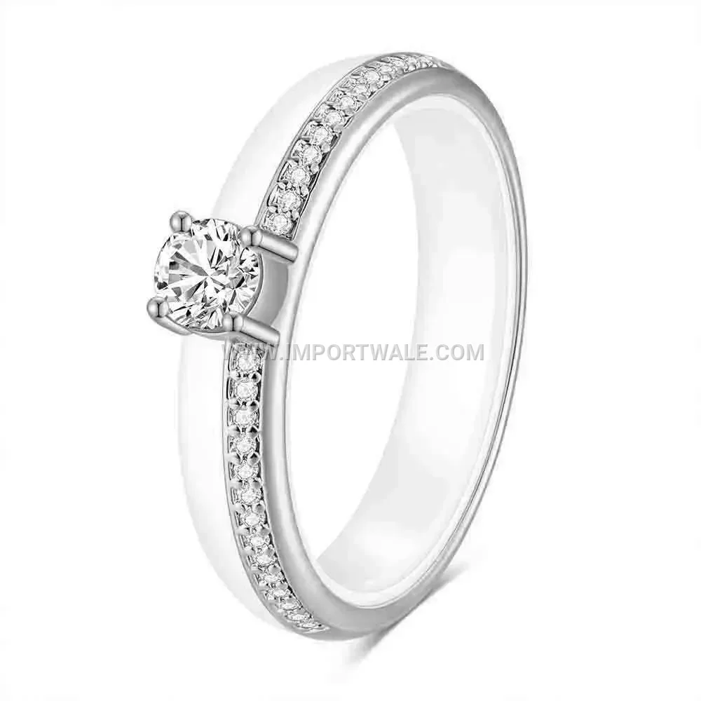 Single Row Cubic Zirconia Ceramic Band Ring