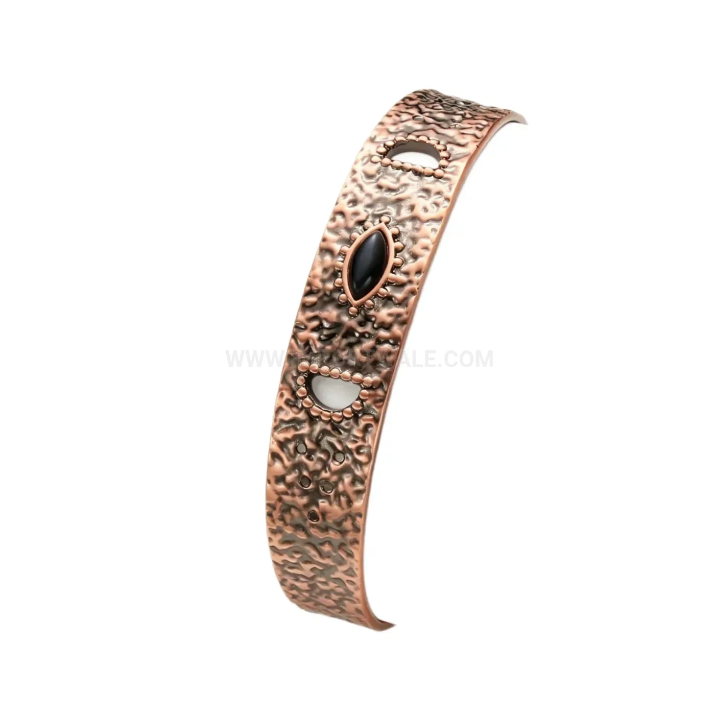 Hammered Vintage Pure Copper Cuff Bracelet with Black Agate