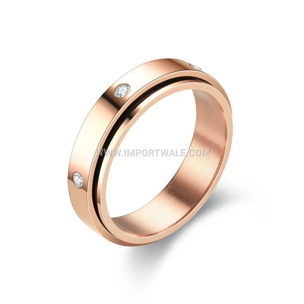 Stainless Steel Spinning Crystal Inlaid Band Ring