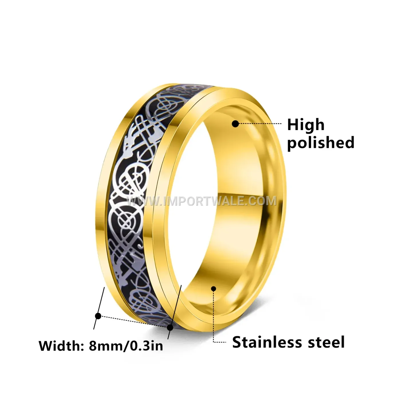 Celtic Dragon Beveled Stainless Steel Band Ring