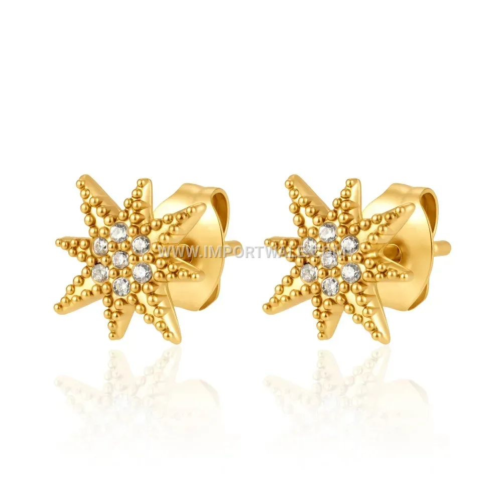 Geometric Gold Plated Zircon Stud Earrings