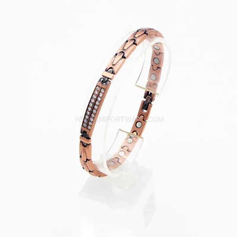 Classic Unisex Vintage Teardrop Rhinestone Copper Bio Magnetic Bracelet