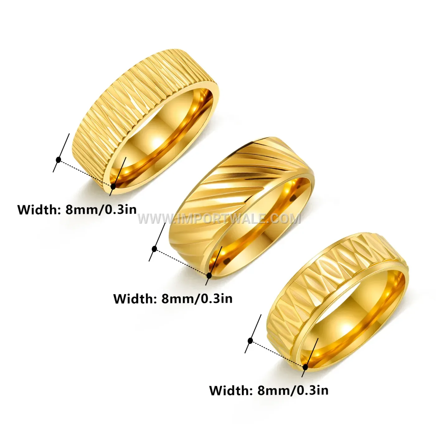 Textured Geometric Stainless Steel Band Ring with Polished Finish