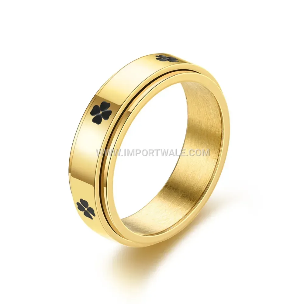 Etched Four Leaf Clover Stainless Steel Spinner Ring