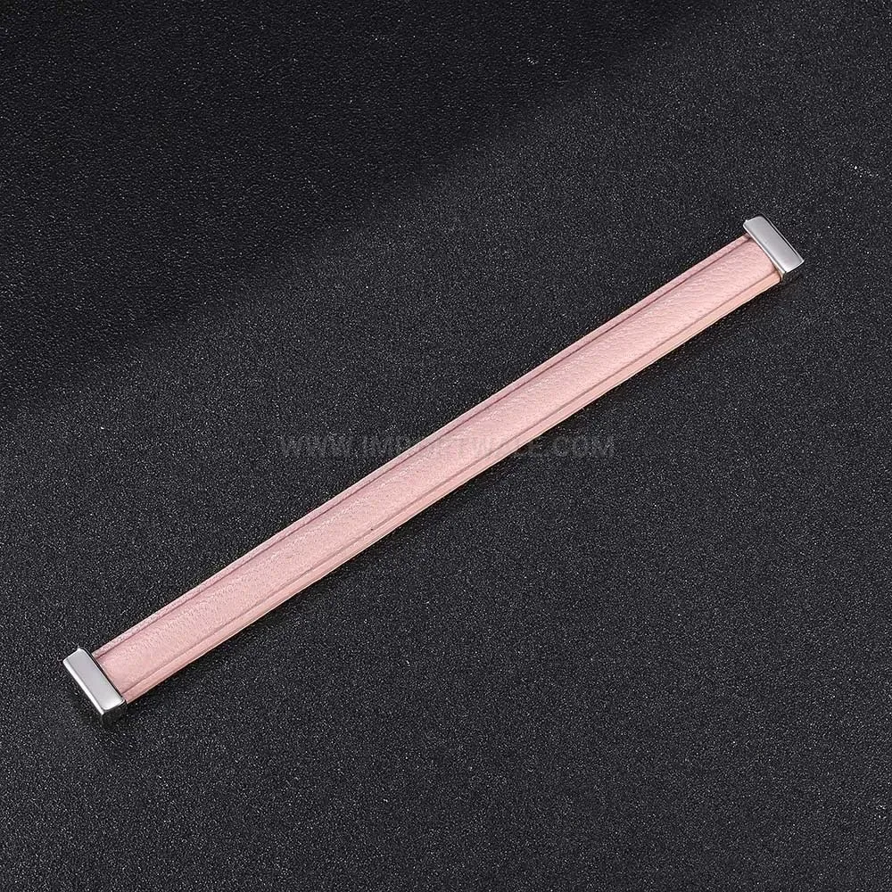 Adjustable Leather Stainless Steel U Shape Bangle Bracelet