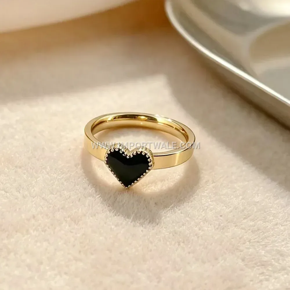 Three Dimensional Heart Stainless Steel Enamel Band Ring