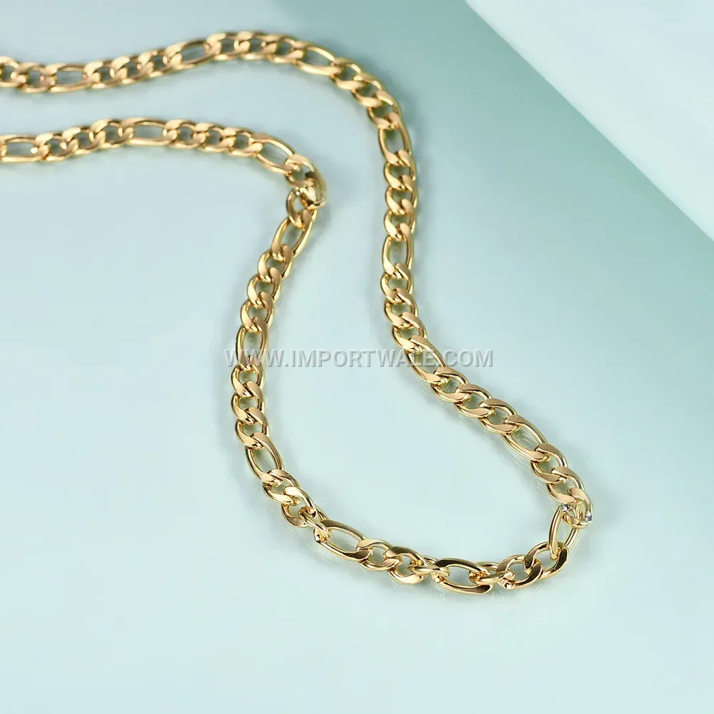 Stainless Steel Figaro Chain Imitation Pearl Pendant Clavicle Necklace