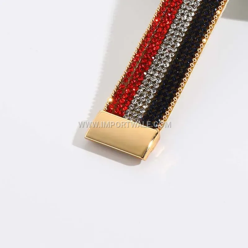 American Flag Rhinestone PU Leather Bracelet with Magnetic Clasp