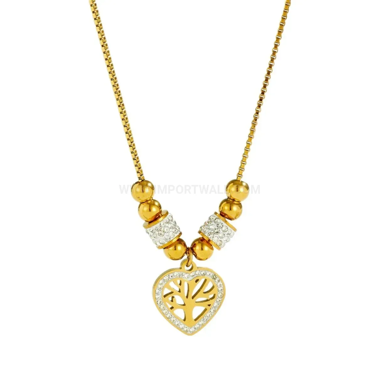 Stylish Gold Plated Stainless Steel Tree of Life Heart Pendant Necklace