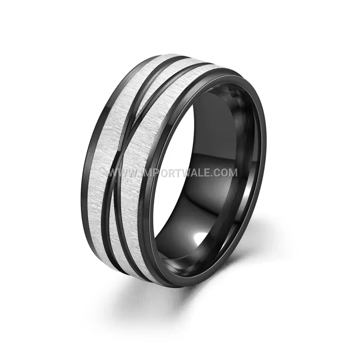 Wide Stainless Steel Ring with Textured Cross Lines