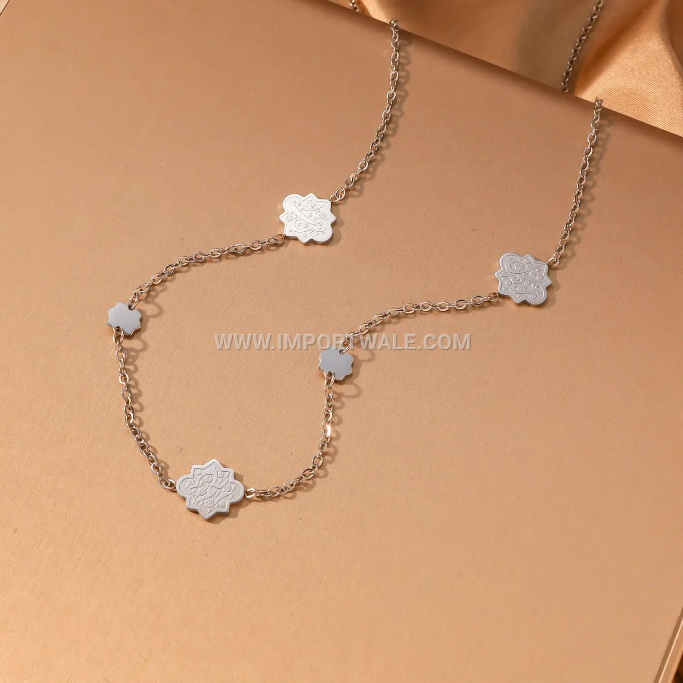 Stainless Steel Rub El Hizb Eight Pointed Star Station Necklace