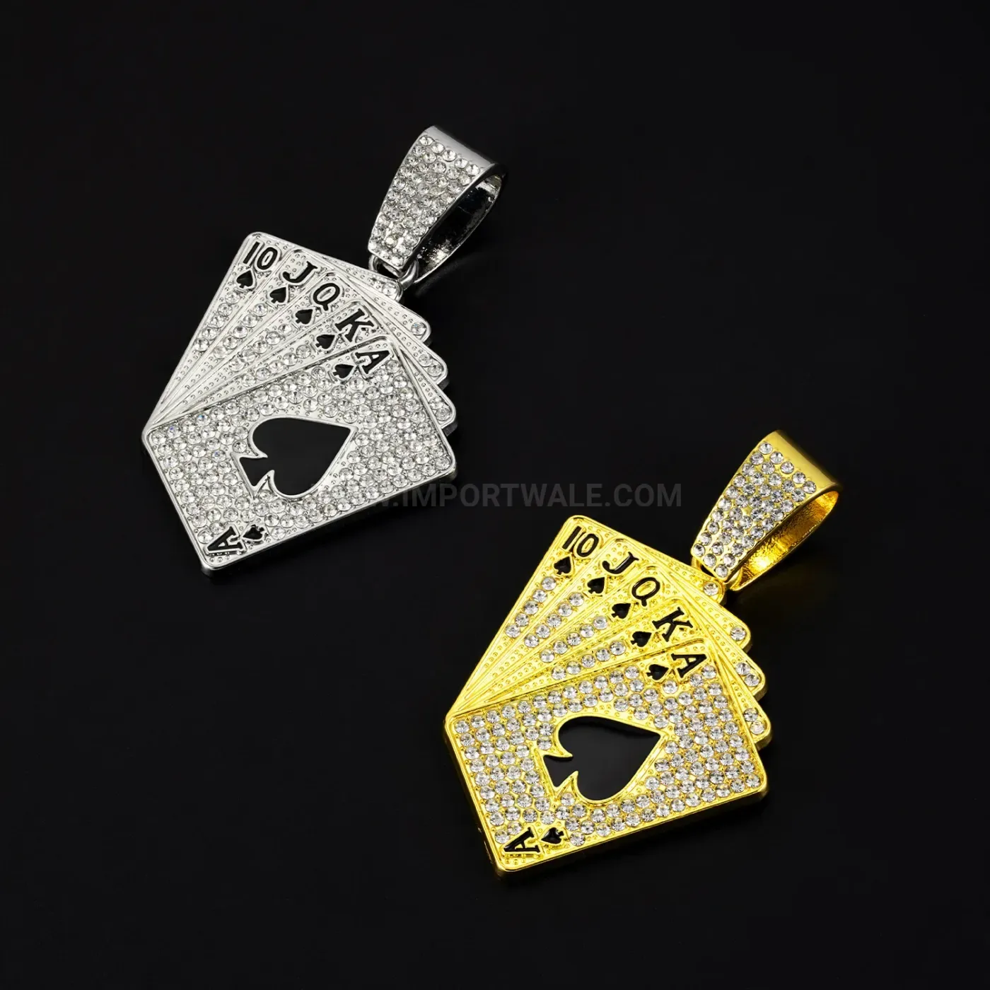 Iced Out Playing Card Pendant Necklace with Cuban Link