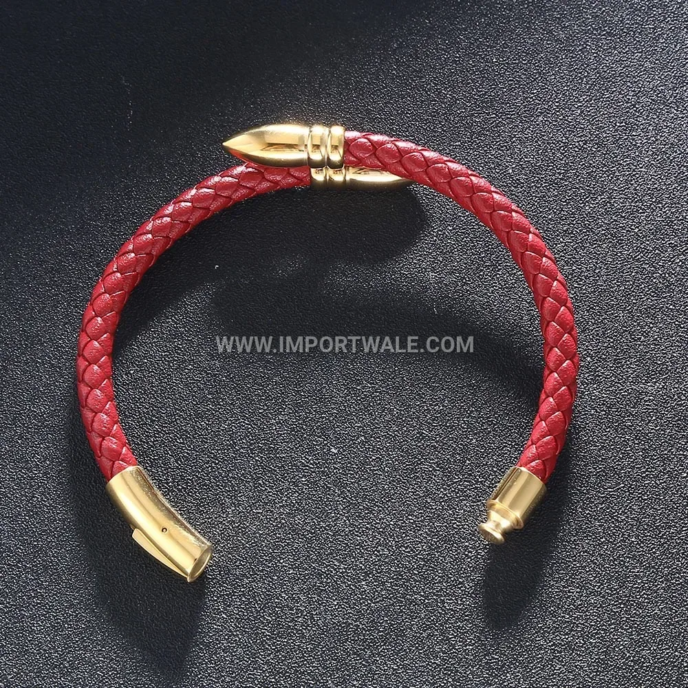 Vibrant Leather Bracelet with Gold-Plated Nail Motif Accent