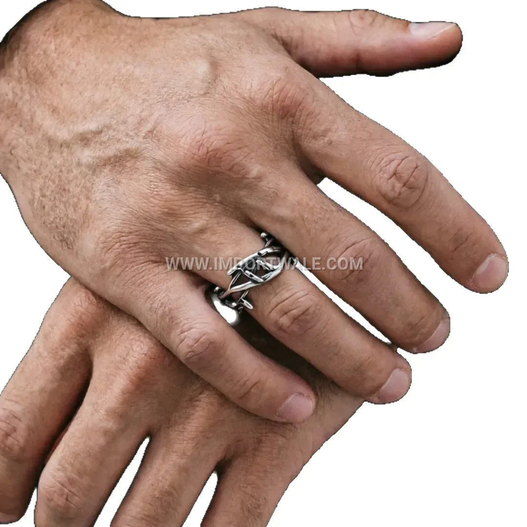 Men Antique Stainless Steel Thorns Punk Band Ring