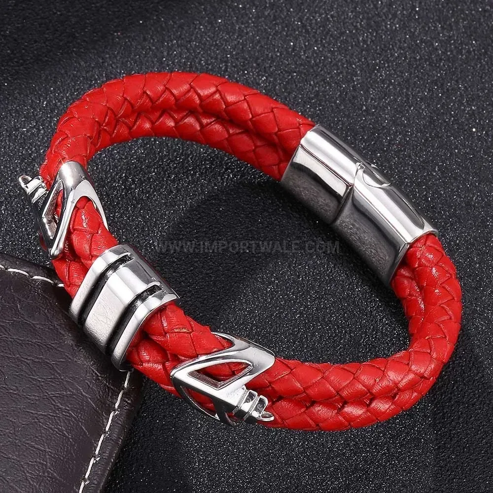 Premium Woven Leather and Stainless Steel Geometric Charm Bracelet