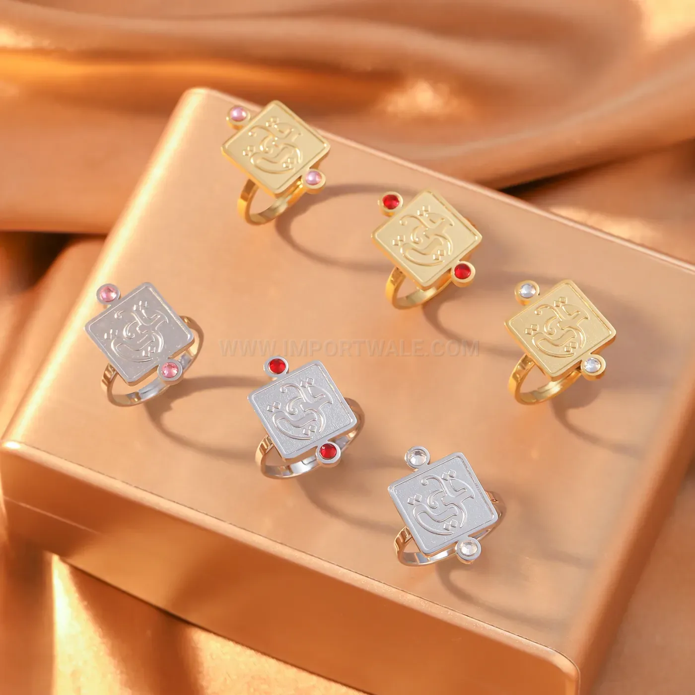 Stainless Steel Square Allah Ring with Cubic Zirconia
