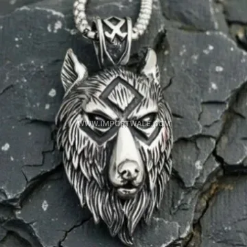 Retro Viking Wolf Head Stainless Steel Pendant Necklace