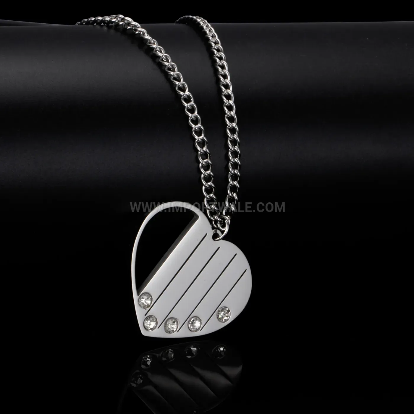 Stainless Steel Rhinestone Openwork Heart Pendant Necklace